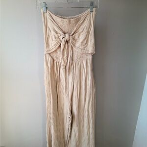 Strapless Tie-Front Wide Leg Jumpsuit - Cream
